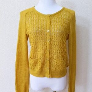 Mustard yellow Anthropologie crocheted cardiagn